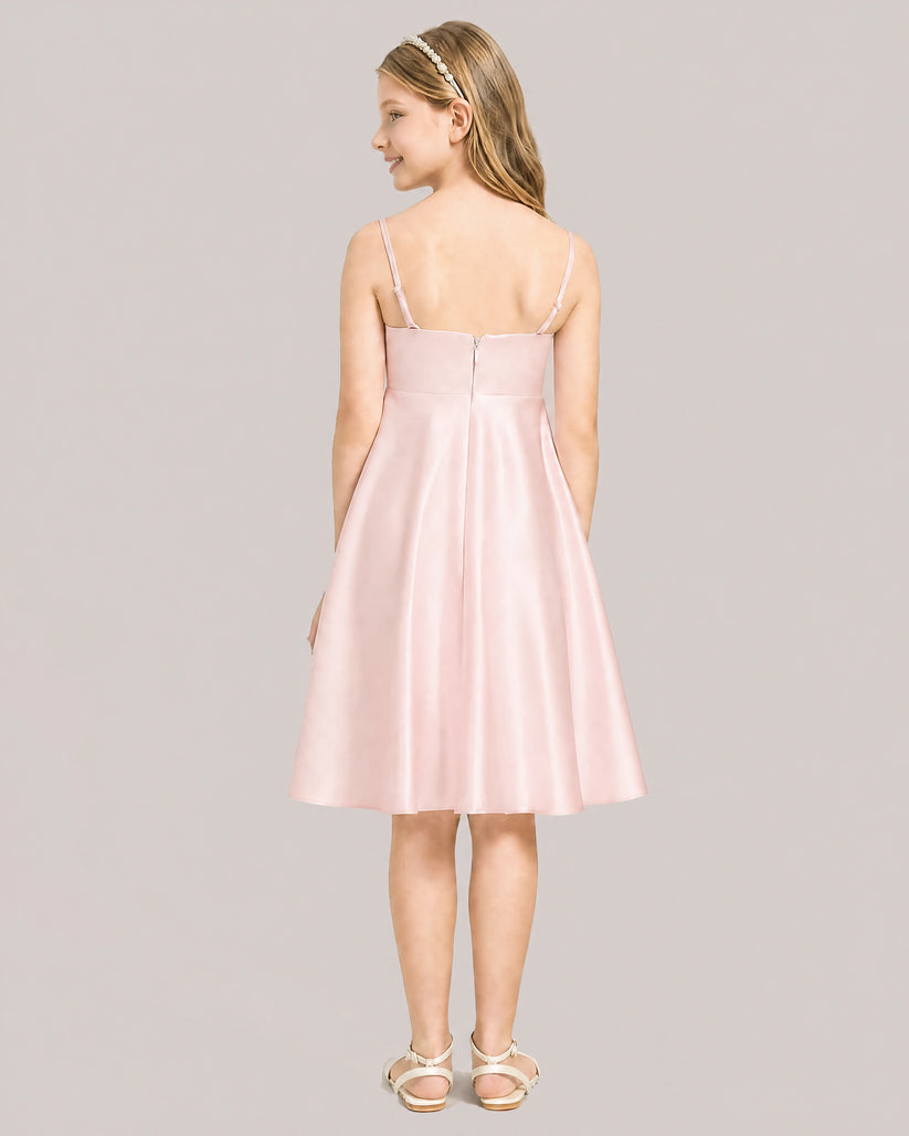 Blush Pink Satin A-line Junior Bridesmaid Dress Back View