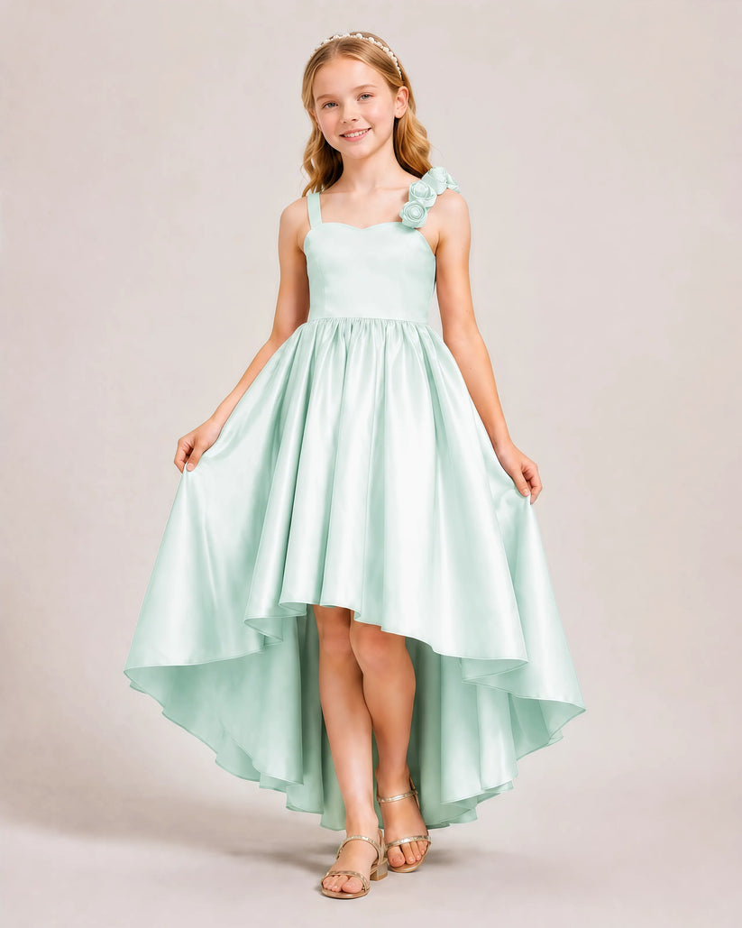 Mist Satin A-line Girls Formal Dress Front View
