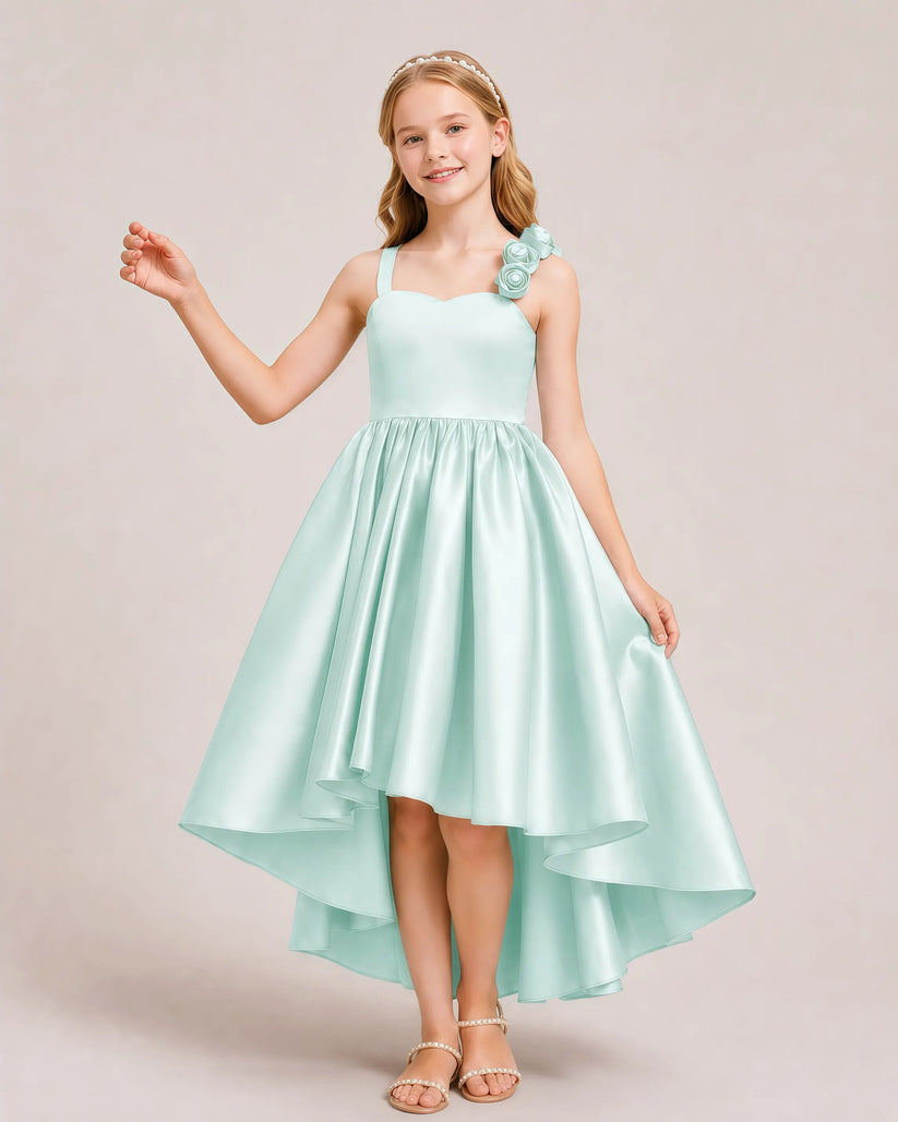 Mist Satin A-line Girls Formal Dress Front View