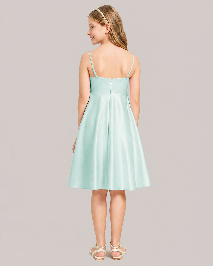 Mist Satin A-line Junior Bridesmaid Dress Back View