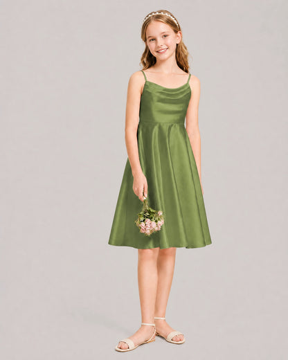 Olive Green Satin Short Flower Girl Dress 