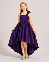 Purple Satin High-Low Girls Formal Dress Front View