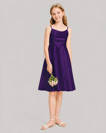 Purple Satin Short Flower Girl Dress 