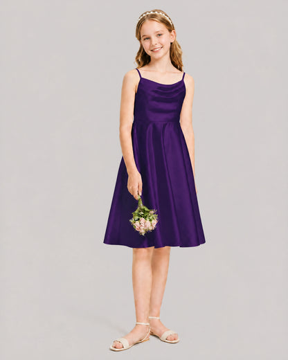 Purple Satin Short Flower Girl Dress 