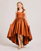 Burnt Orange Satin A-line Girls Formal Dress Front View