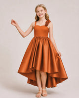 Burnt Orange Satin A-line Girls Formal Dress Front View