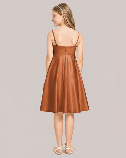 Burnt Orange Satin Short Flower Girl Dress 