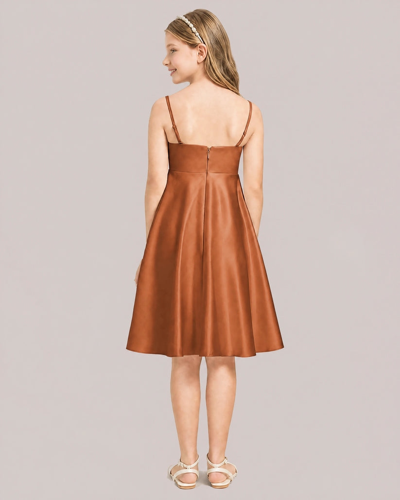 Burnt Orange Satin A-line Junior Bridesmaid Dress Back View