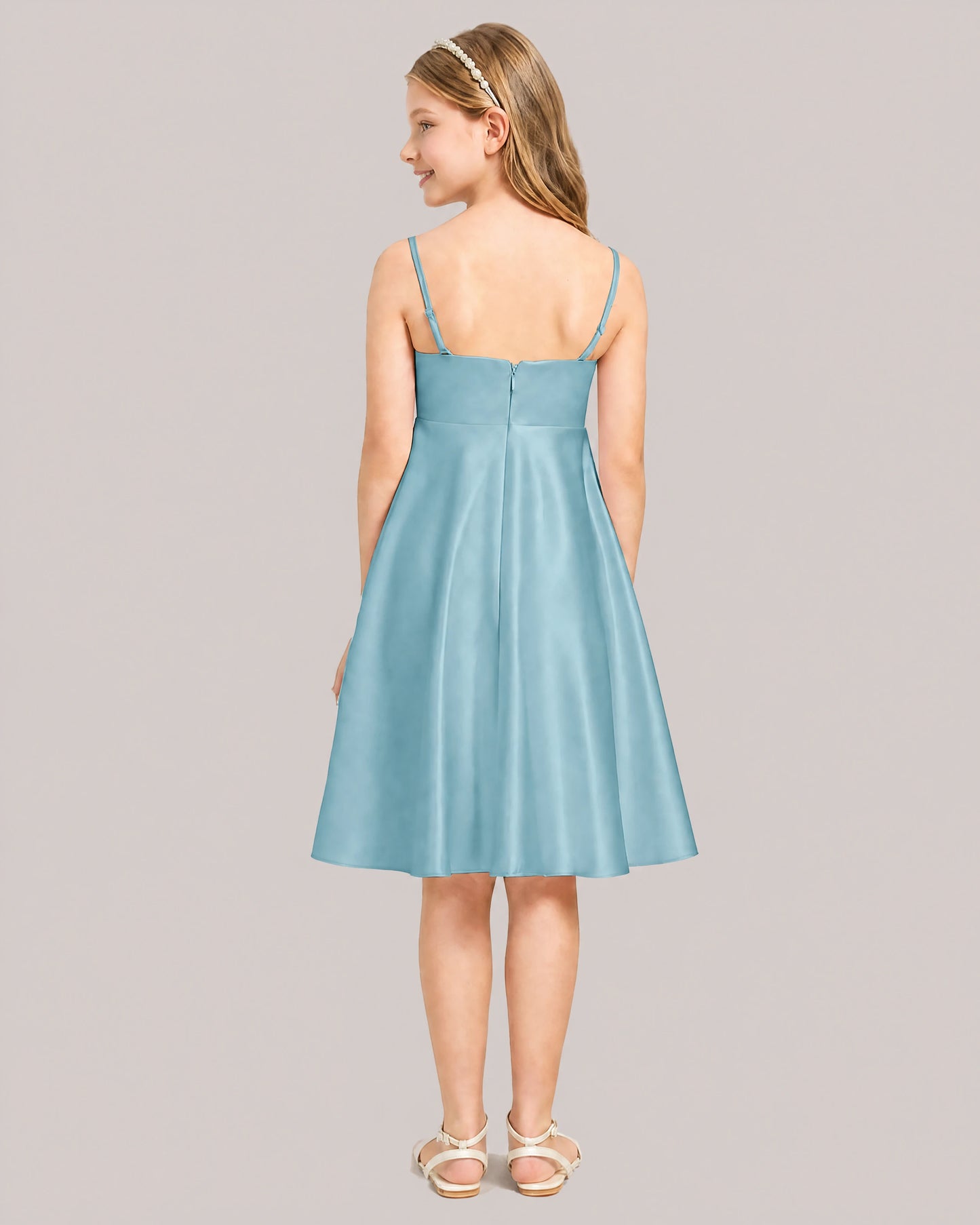 Turquoise Satin Short Flower Girl Dress 