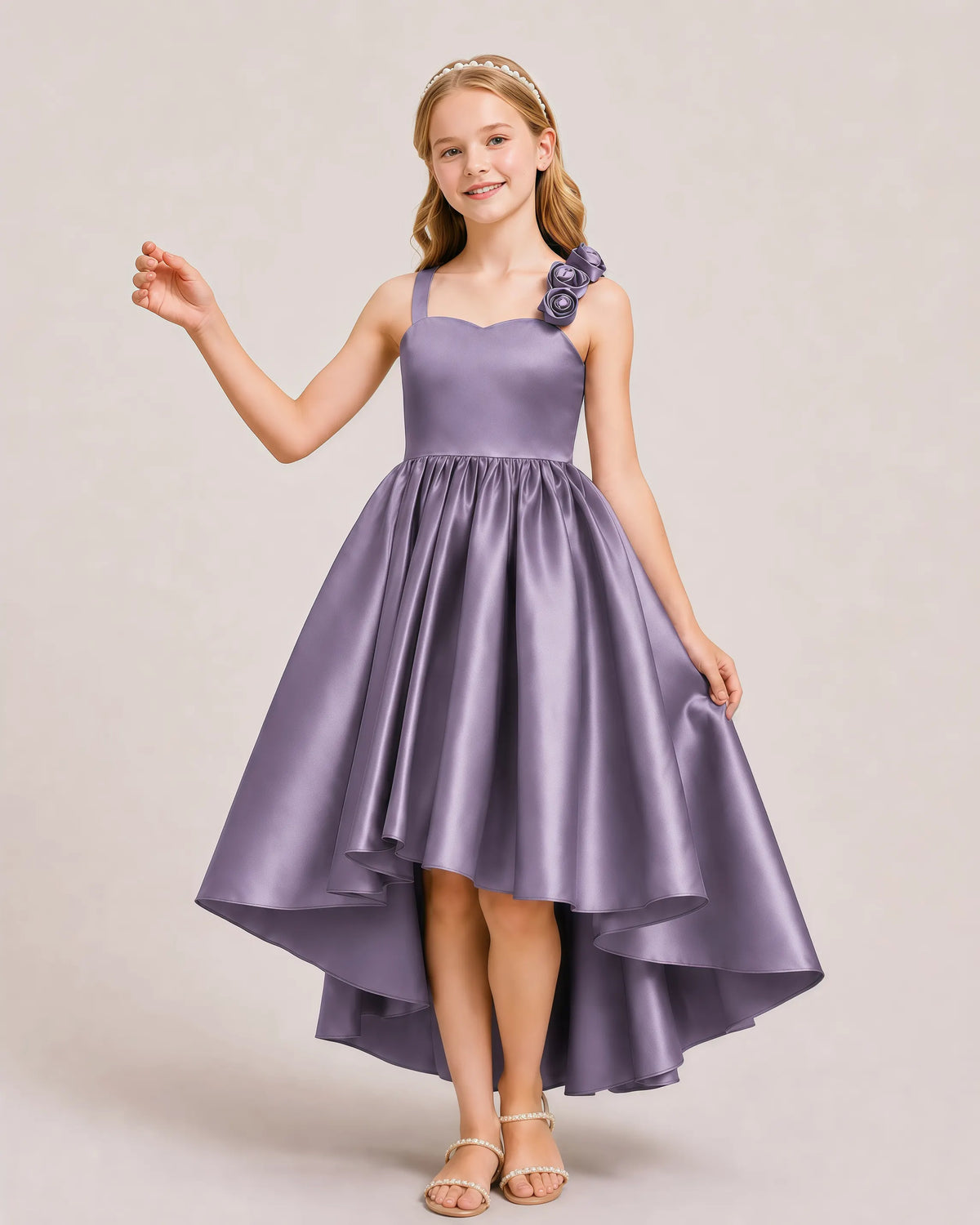 Wisteria Satin A-line Girls Formal Dress Front View