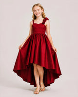 Burgundy Satin A-line Girls Formal Dress Front View