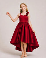 Burgundy Satin A-line Girls Formal Dress Front View