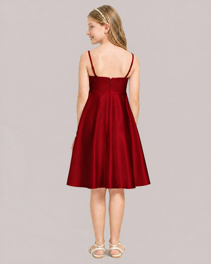 Burgundy Satin Short Flower Girl Dress 