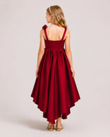 Burgundy Satin A-line Girls Formal Dress Back View