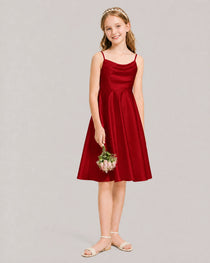 Burgundy Satin Short Flower Girl Dress 