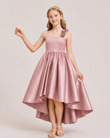 Dusty Rose Satin A-line Girls Formal Dress Front View