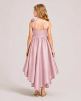 Dusty Rose Satin A-line Girls Formal Dress Back View