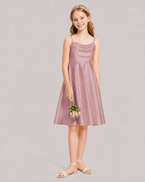 Dusty Rose Satin Short Flower Girl Dress 
