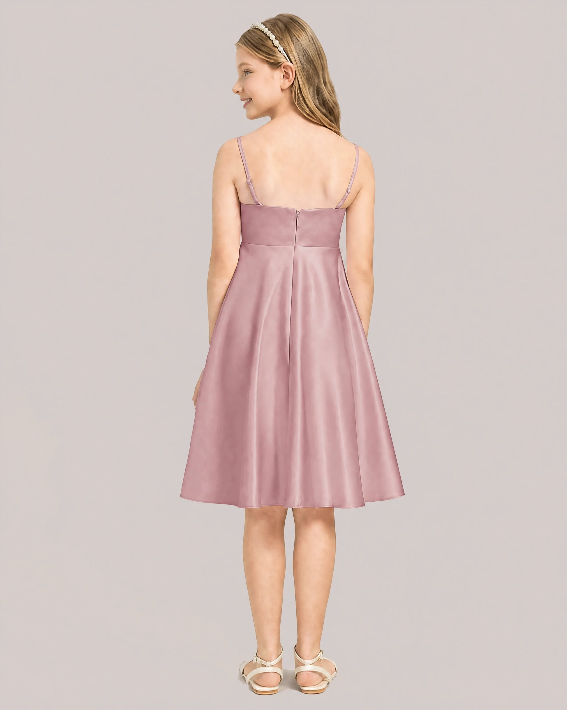Dusty Rose Satin Short Flower Girl Dress 