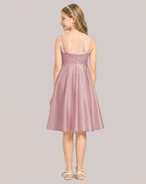Dusty Rose Satin Short Flower Girl Dress 