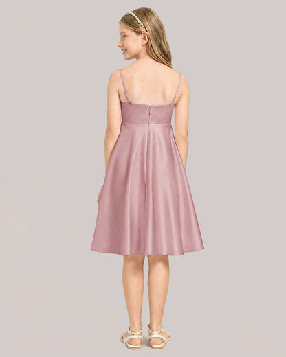 Dusty Rose Satin Short Flower Girl Dress 
