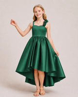 Emerald Green Satin A-line Girls Formal Dress Front View