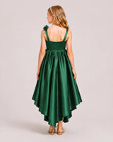 Emerald Green Satin A-line Girls Formal Dress Back View