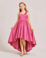 Hot Pink Satin A-line Girls Formal Dress Front View