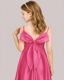 Hot Pink Satin Short Flower Girl Dress 