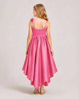 Hot Pink Satin A-line Girls Formal Dress Back View