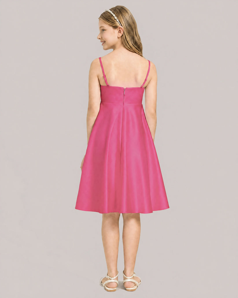 Hot Pink Satin A-line Junior Bridesmaid Dress Back View