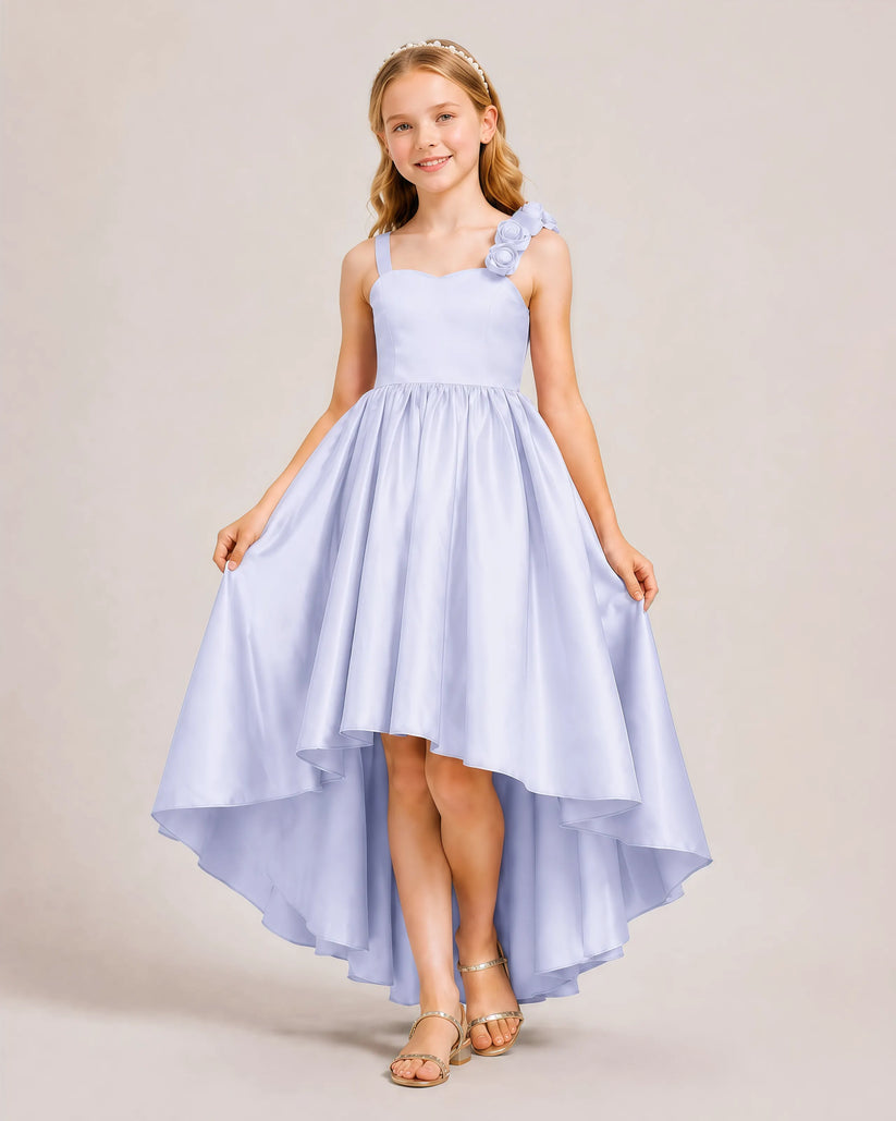 Lavender Satin A-line Girls Formal Dress Front View