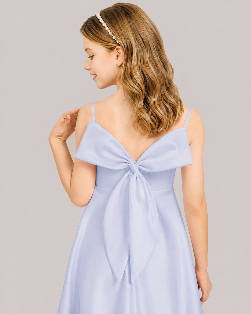 Lavender Satin A-line Junior Bridesmaid Dress Back View