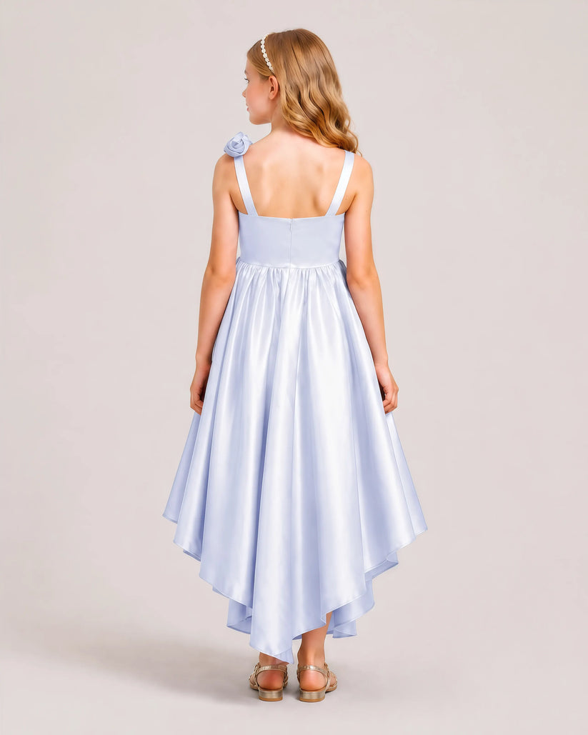 Lavender Satin A-line Girls Formal Dress Back View