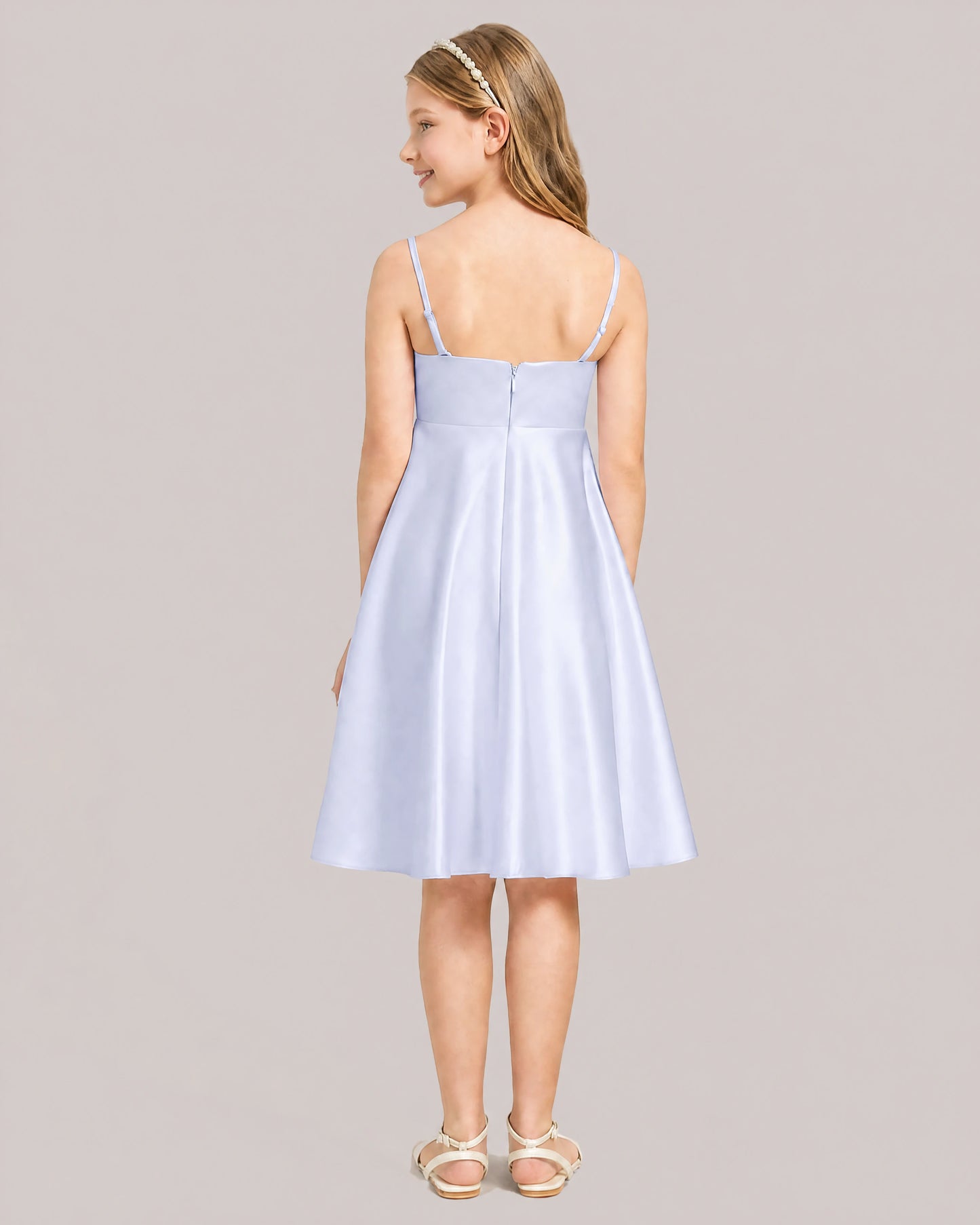 Lavender Satin Short Flower Girl Dress 