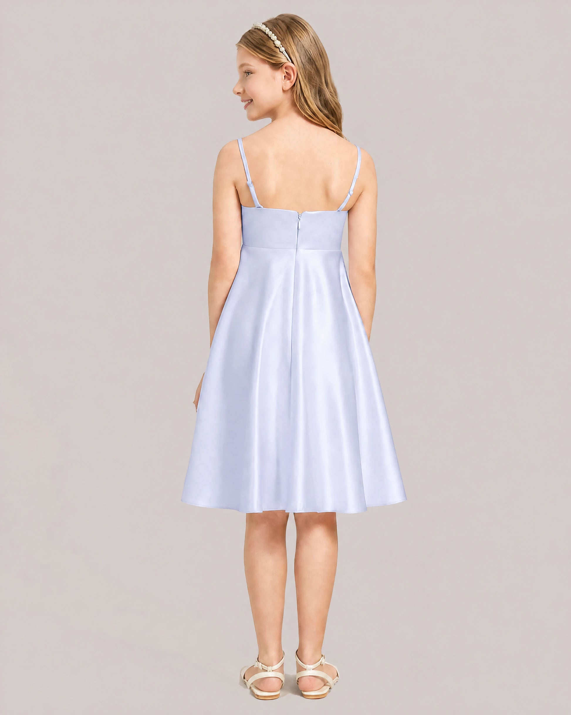Lavender Satin Short Flower Girl Dress 