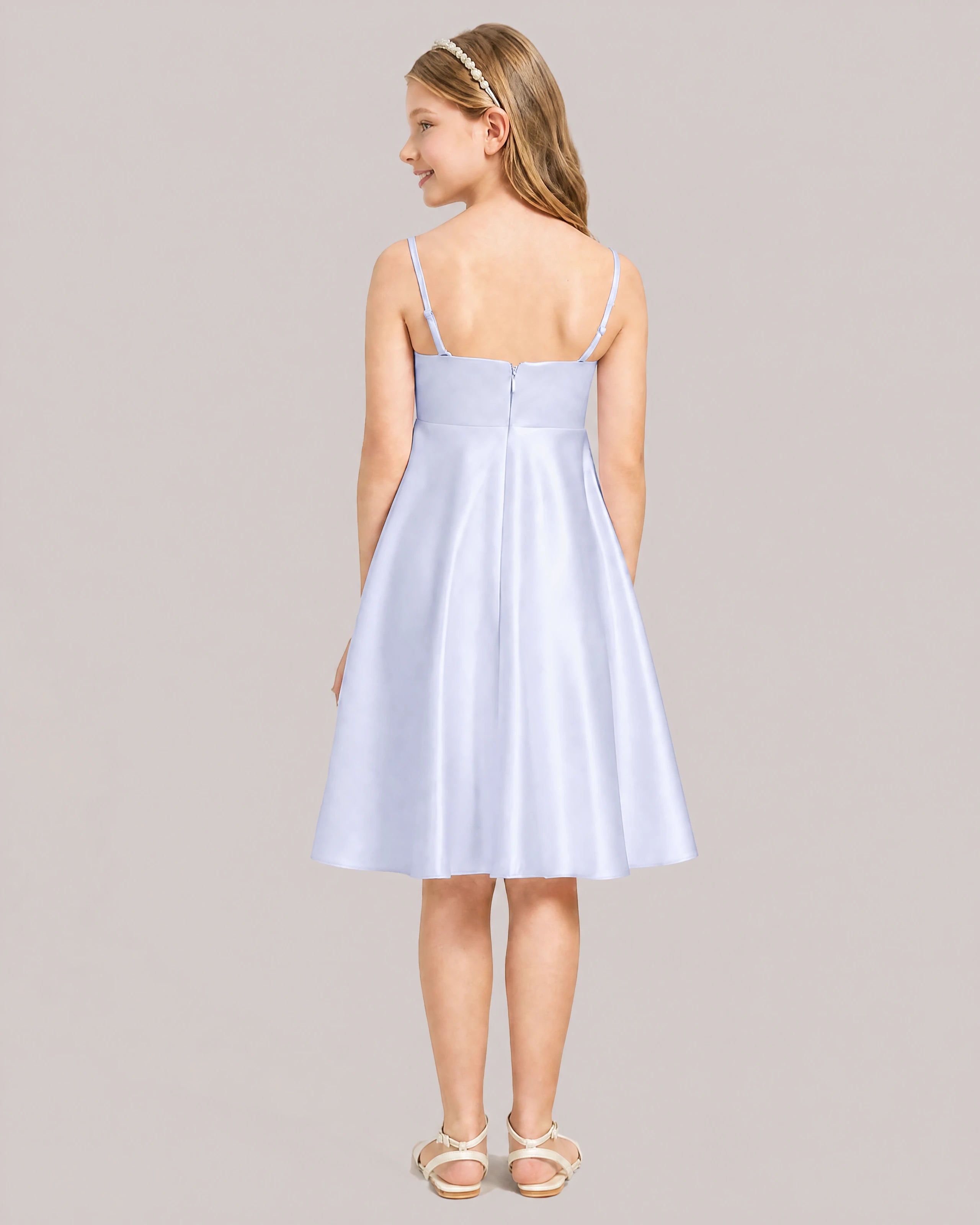 Lavender Satin Short Flower Girl Dress 