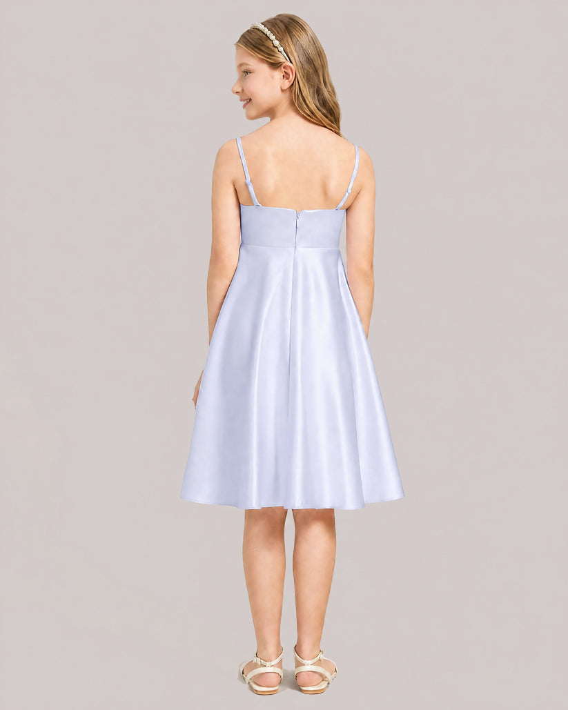 Lavender Satin A-line Junior Bridesmaid Dress Back View