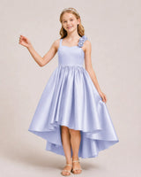 Lavender Satin A-line Girls Formal Dress Front View