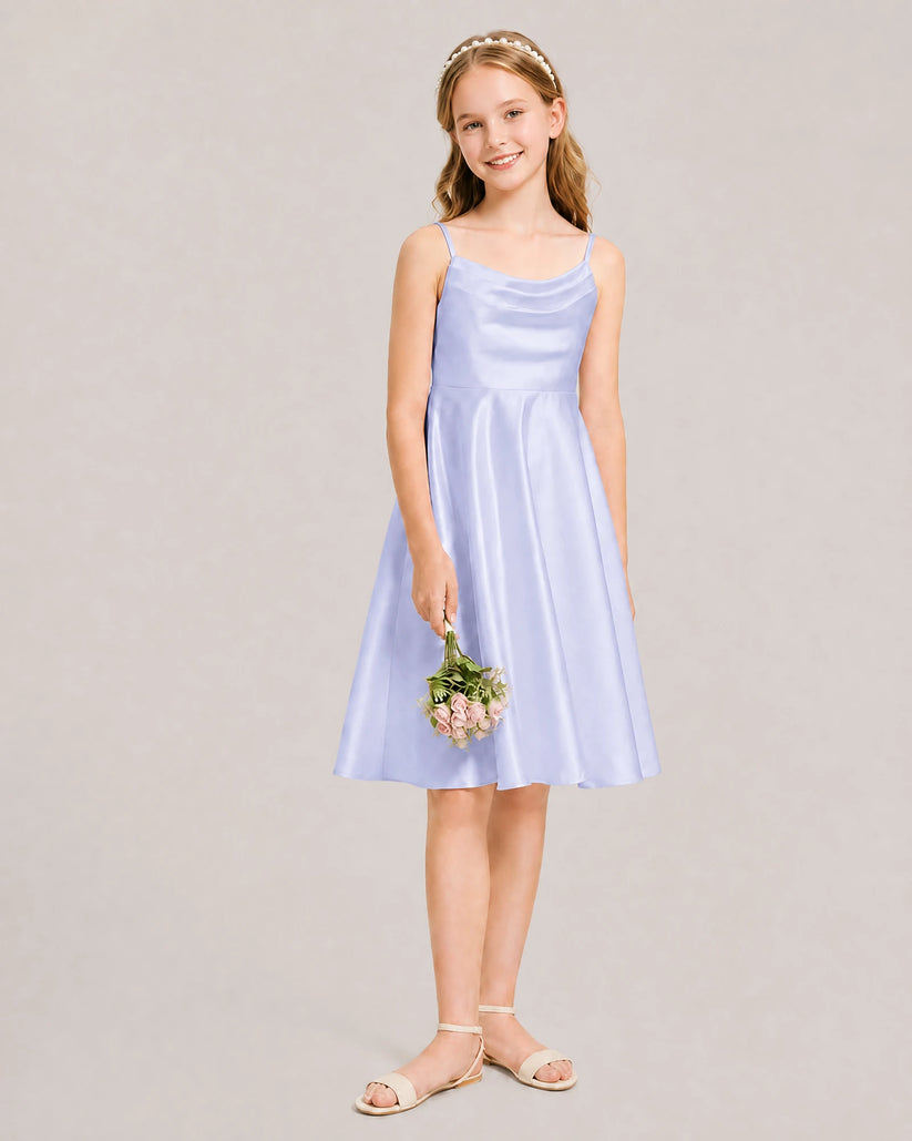 Lavender Satin A-line Junior Bridesmaid Dress Front View