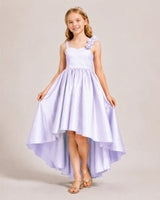 Lilac Satin High-Low Girls Formal Dress Front View