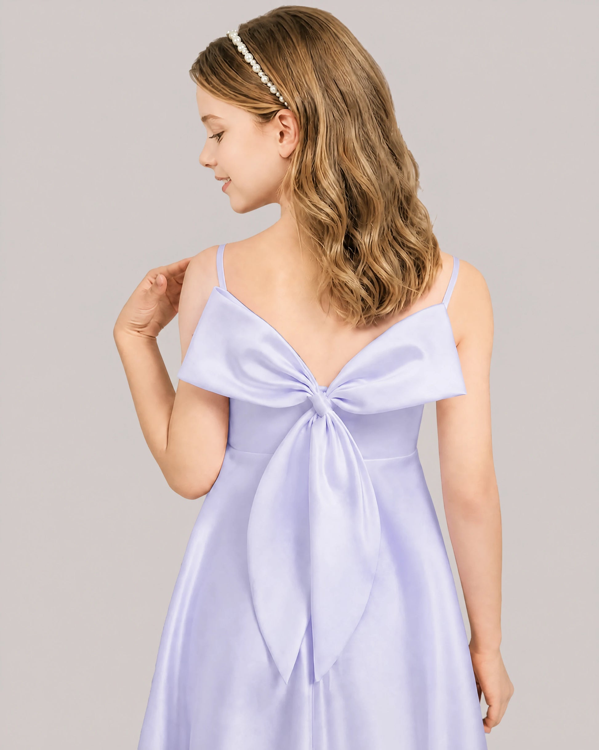 Lilac Satin Short Flower Girl Dress 