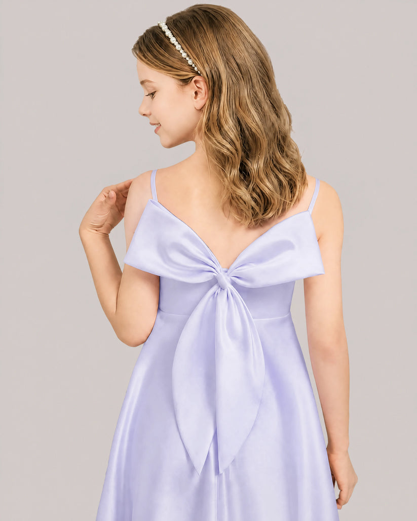 Lilac Satin A-line Junior Bridesmaid Dress Back View