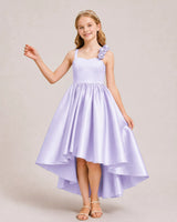Lilac Satin A-line Girls Formal Dress Front View