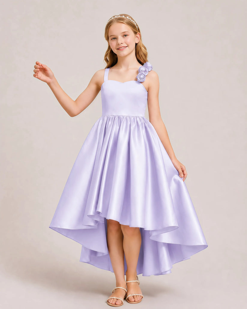 Lilac Satin A-line Girls Formal Dress Front View