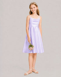 Lilac Satin Short Flower Girl Dress 