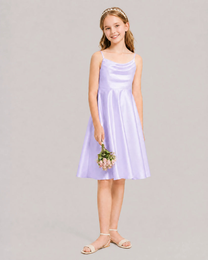 Lilac Satin A-line Junior Bridesmaid Dress Front View