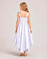 Lilac Satin A-line Girls Formal Dress Back View