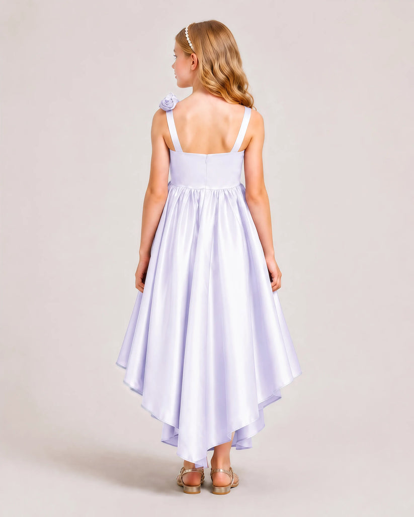 Lilac Satin A-line Girls Formal Dress Back View