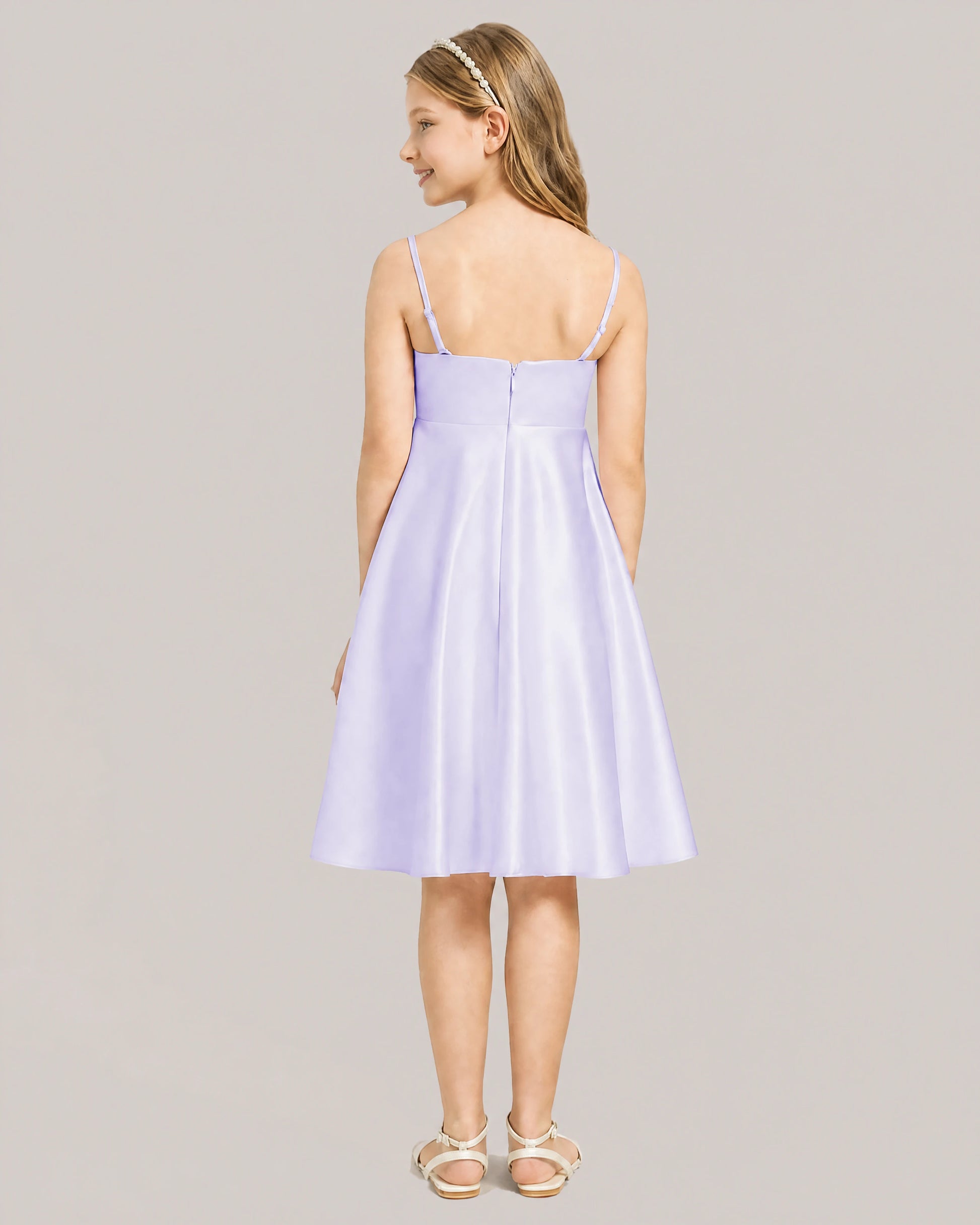 Lilac Satin Short Flower Girl Dress 